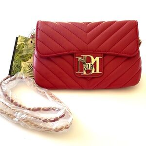 NWT Badgley Mischka Crossbody/Clutch Red Bag Purse Vegan Leather NEW!